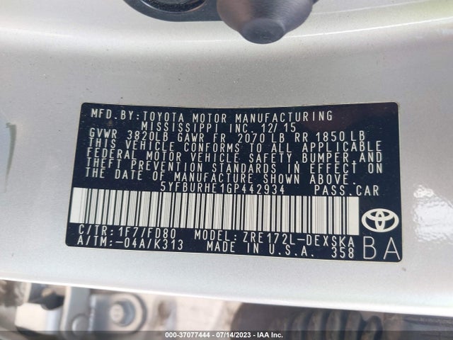 Toyota Corolla L/le/s/s Plus/le Plus 2016 5YFBURHE1GP442934 Image 9