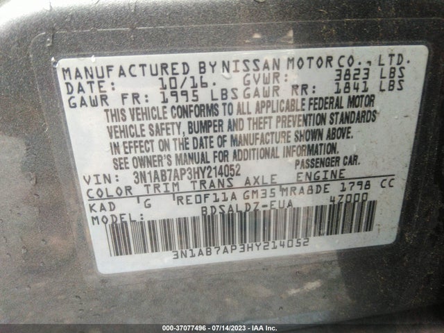 Nissan SENTRA SV 2017 3N1AB7AP3HY214052 Image 9