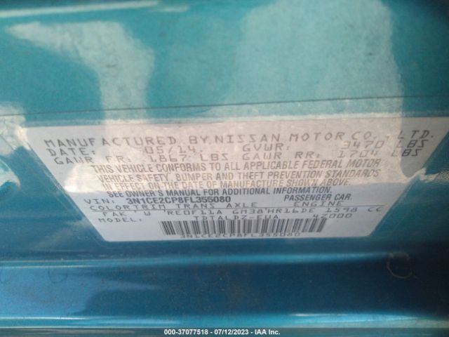 3N1CE2CP8FL355080 Nissan Versa Note S/s Plus/sv/sr/sl