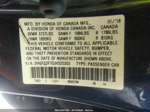 Honda Civic Sedan Ex 2018 2HGFC2F70JH525303 Image 9