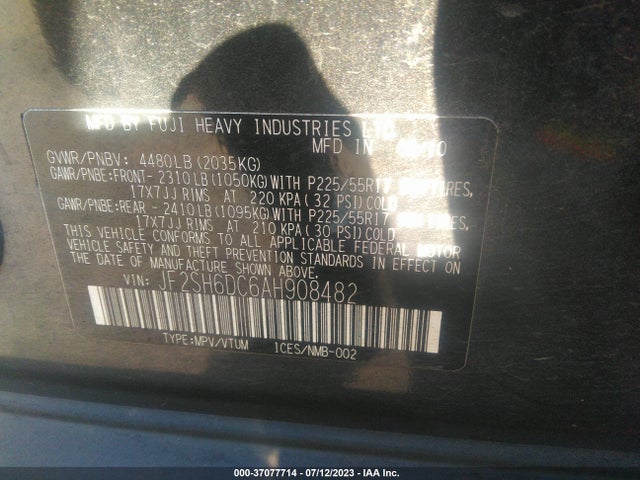 2010 SUBARU FORESTER 2.5X LIMITED VIN: JF2SH6DC6AH908482