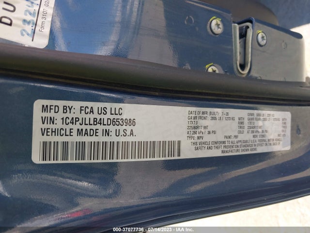 1C4PJLLB4LD653986 Jeep Cherokee Latitude Plus