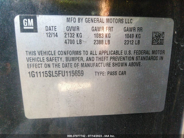 2015 CHEVROLET IMPALA LT VIN: 1G1115SL5FU115659