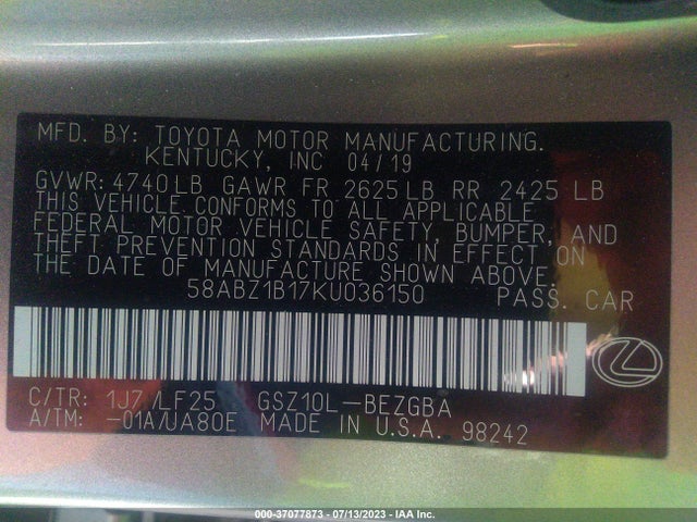58ABZ1B17KU036150 Lexus Es Es 350