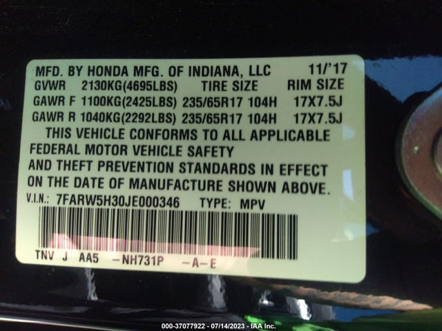 Honda CR-V LX 2018 7FARW5H30JE000346 Image 9