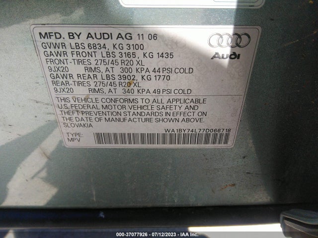 2007 AUDI Q7 PREMIUM VIN: WA1BY74L77D066718