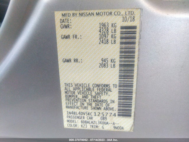 Nissan Altima 2.5 Sv 2019 1N4BL4DV5KC125774 Image 15