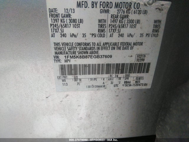 Ford Explorer Base 2014 1FM5K8B87EGB37609 Image 10