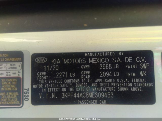 3KPF44AC8ME309453 KIA FORTE GT