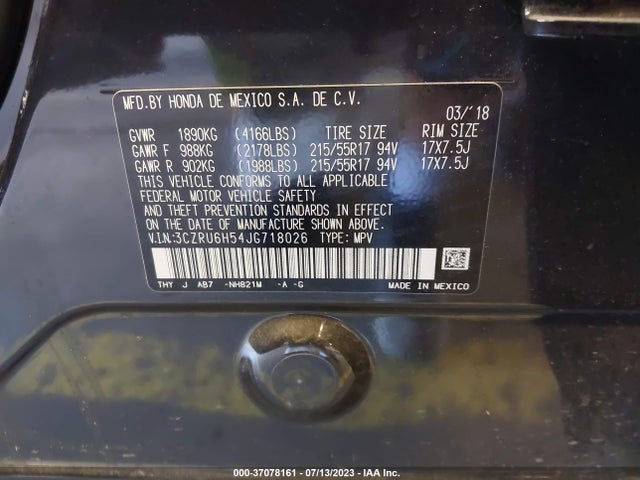 Honda HR-V EX 2018 3CZRU6H54JG718026 Image 9
