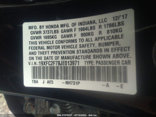 Honda Civic Sedan Ex 2018 19XFC2F79JE013971 Image 9