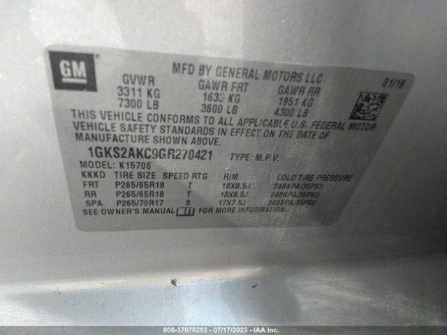 1GKS2AKC9GR270421 GMC YUKON SLE