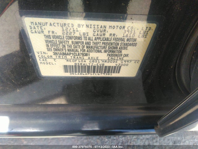 2012 NISSAN SENTRA 2.0 S VIN: 3N1AB6AP1CL679381