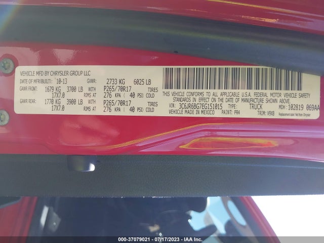 3C6JR6BG7EG151015 RAM 1500 Slt