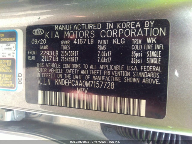 Aukcja sprzedaży 2021 Kia Seltos Lx, vin: KNDEPCAA0M7157728, numer aukcji: 37079035