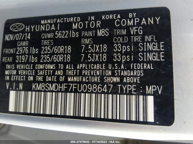 Hyundai Santa Fe Gls 2015 KM8SMDHF7FU098647 Image 15
