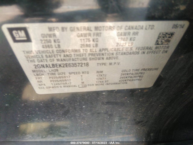 Chevrolet EQUINOX LT 2014 2GNALBEK2E6357218 Image 9