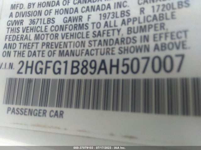 2010 HONDA CIVIC CPE 2HGFG1B89AH507007 Photo 8