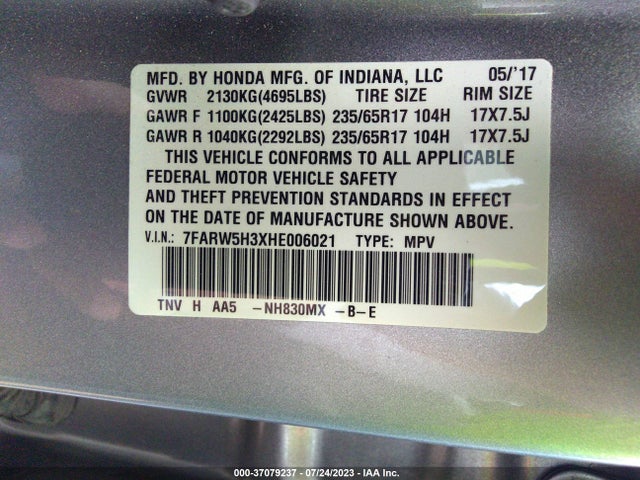 Honda CR-V LX 2017 7FARW5H3XHE006021 Image 9
