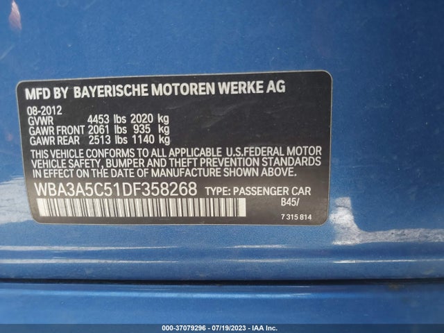2013 BMW 3 SERIES 328I VIN: WBA3A5C51DF358268