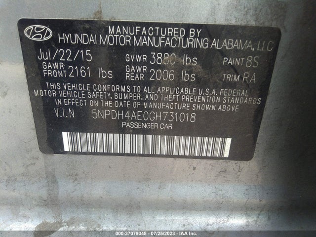 Hyundai ELANTRA SE 2016 5NPDH4AE0GH731018 Image 9