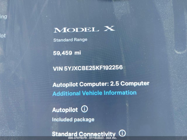 2019 Tesla Model X, VIN: 5YJXCBE25KF192256