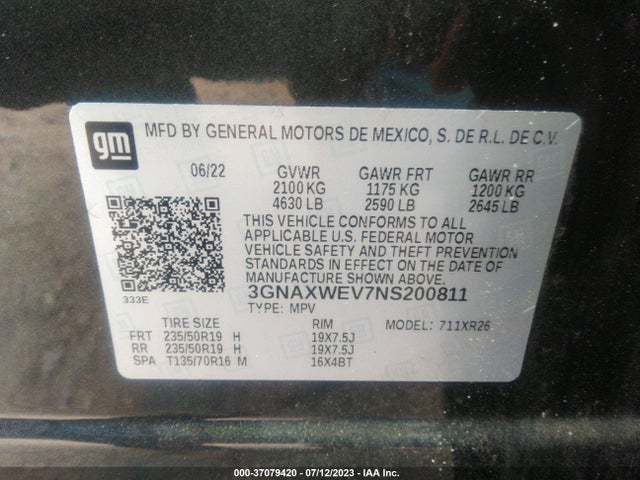 Chevrolet EQUINOX RS 2022 3GNAXWEV7NS200811 Image 9