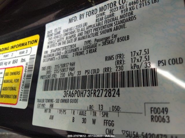 3FA6P0H73FR272824 Ford FUSION SE