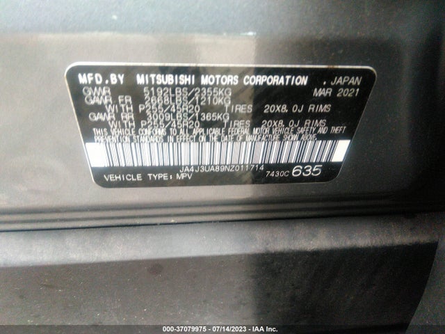 JA4J3UA89NZ011714 Mitsubishi Outlander Se