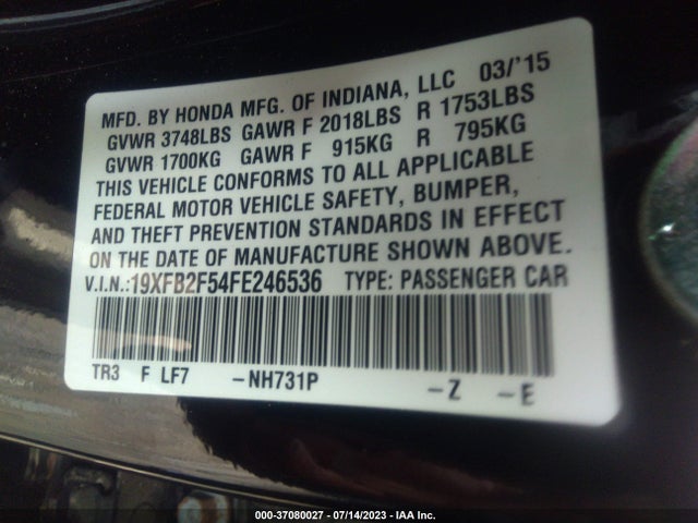 Honda Civic Sedan Lx 2015 19XFB2F54FE246536 Image 9