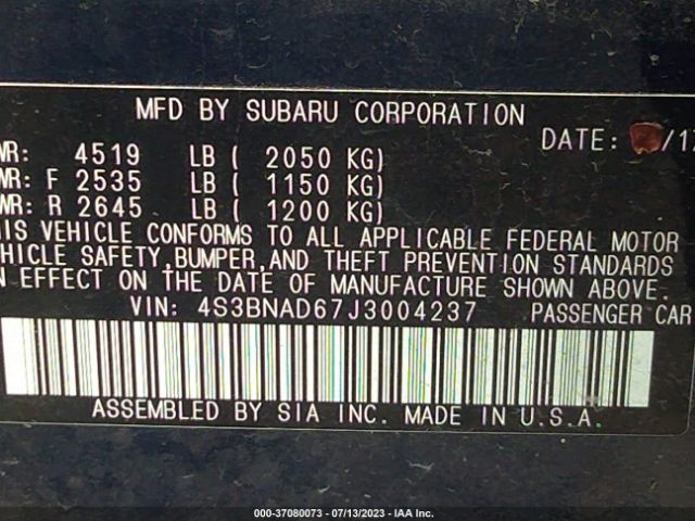 4S3BNAD67J3004237 Subaru Legacy Premium