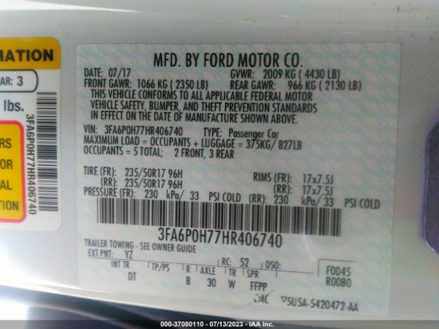 3FA6P0H77HR406740 Ford FUSION SE