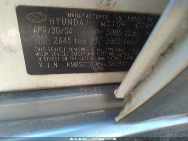 2004 HYUNDAI SANTA FE GLS VIN: KM8SC13D84U783938