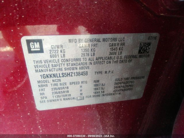 1GKKNLLS5HZ138458 GMC ACADIA SLE