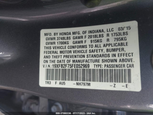 Honda Civic Sedan Se 2015 19XFB2F75FE052969 Image 9