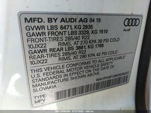 WA1FVAF10KD038237 Audi Q8 Prestige