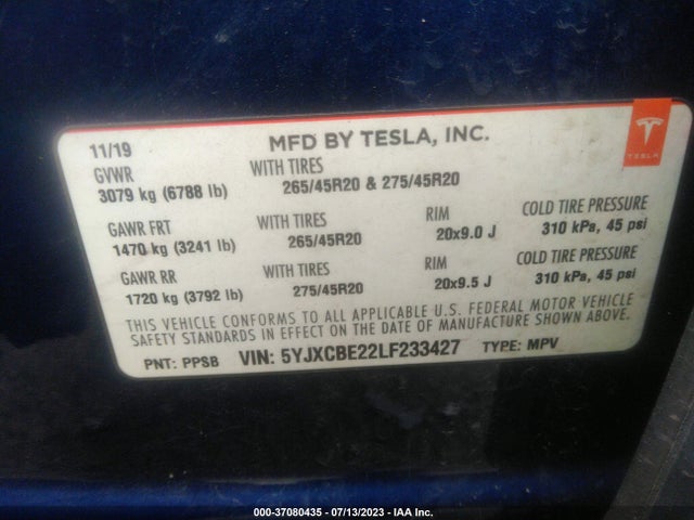 Tesla Model X Long Range 2020 5YJXCBE22LF233427 Image 9
