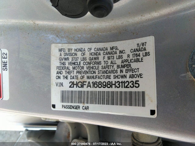 2008 HONDA CIVIC SDN EX VIN: 2HGFA16898H311235