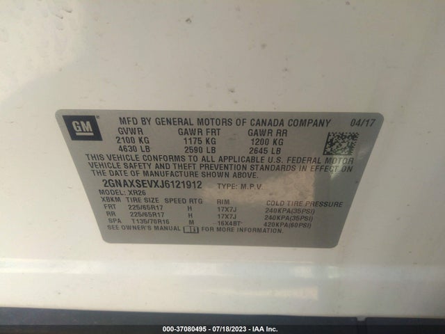Chevrolet EQUINOX LT 2018 2GNAXSEVXJ6121912 Image 9