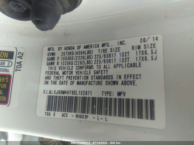 Honda Cr-v Ex-l 2014 5J6RM4H79EL102871 Image 9