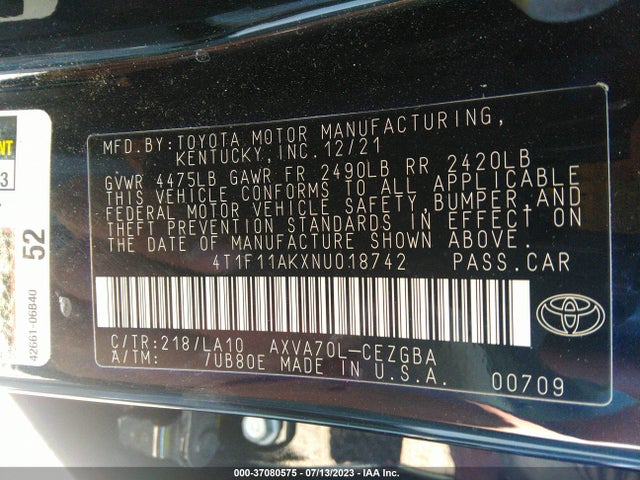 Toyota CAMRY XLE 2022 4T1F11AKXNU018742 Image 15