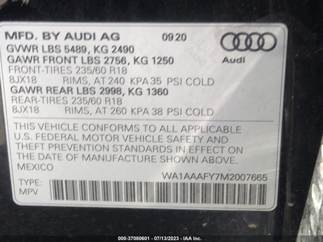 WA1AAAFY7M2007665 Audi Q5 PREMIUM