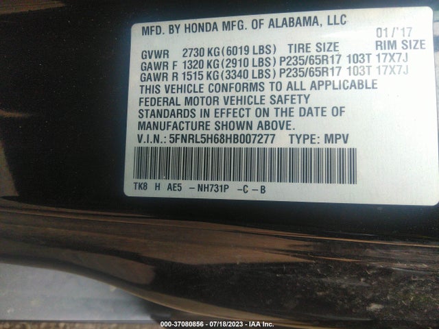 Honda Odyssey Ex-l 2017 5FNRL5H68HB007277 Image 9