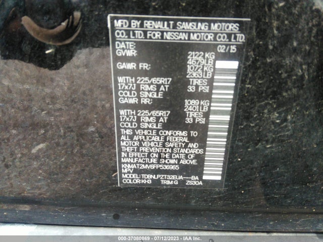2015 NISSAN ROGUE S VIN: KNMAT2MV6FP536965