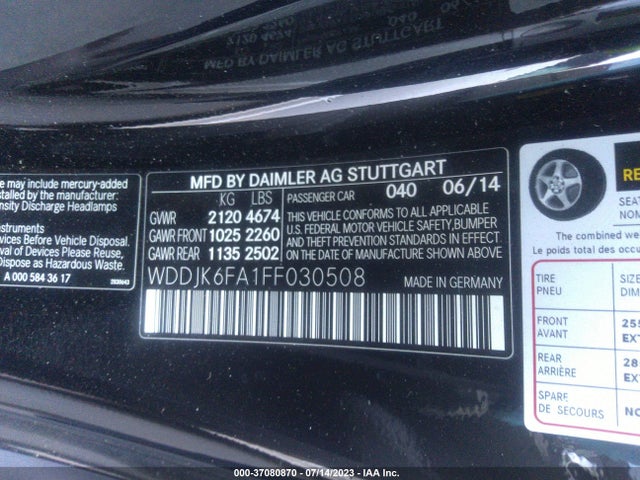 2015 Mercedes-Benz SL-Class, VIN: WDDJK6FA1FF030508