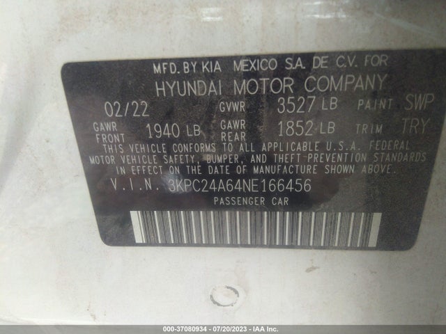 Hyundai Accent Sel 2022 3KPC24A64NE166456 Image 9
