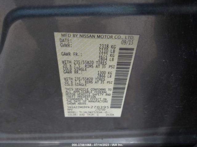 5N1AZ2MG9FN270395 Nissan Murano Platinum