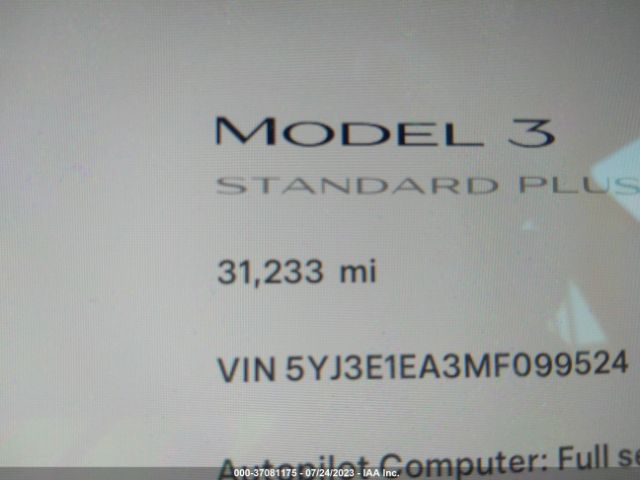 5YJ3E1EA3MF099524 Tesla Model 3 Standard Range Plus