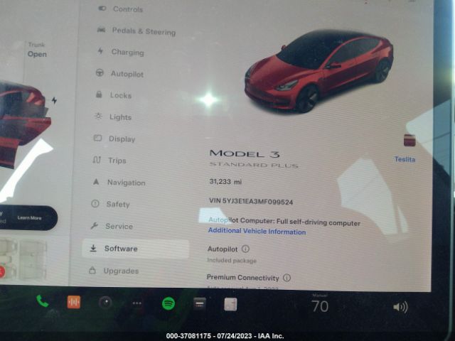 5YJ3E1EA3MF099524 Tesla Model 3 Standard Range Plus