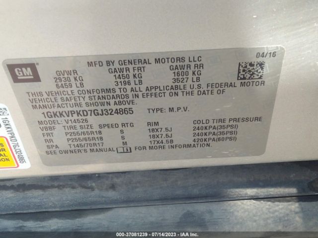 1GKKVPKD7GJ324865 GMC ACADIA SLE